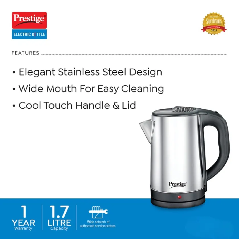 Prestige 1.7 Ltrs Automatic Cut off Electric Kettle 1500W 41881 PKLSS 1.7 AC GHAR